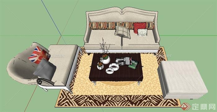 室内装饰简欧风格沙组合su模型