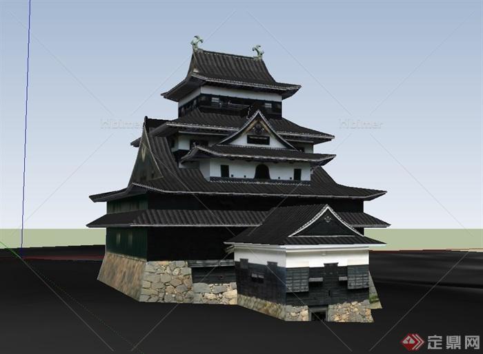 日式风格古建文化楼建筑设计su模型[原创]