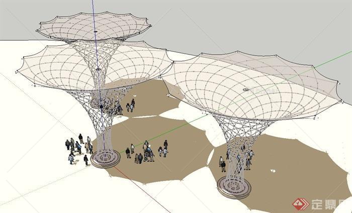 现代三个喇叭形休息廊架设计SU模型