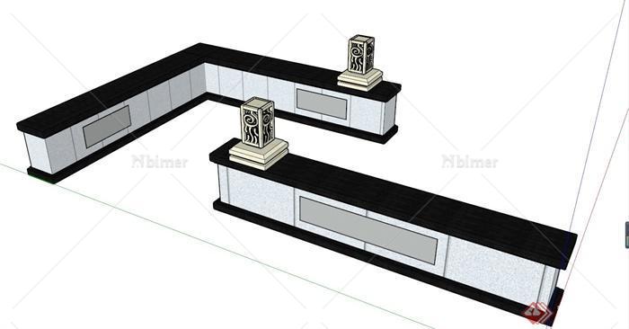 中式矮墙坐凳设计SU模型