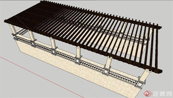 新古典风格地下车库入口廊架设计su模型