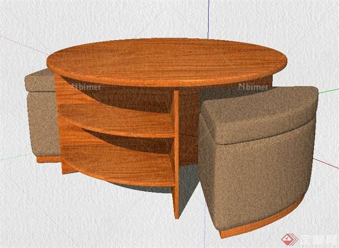 现代风格沙发凳及茶几su模型