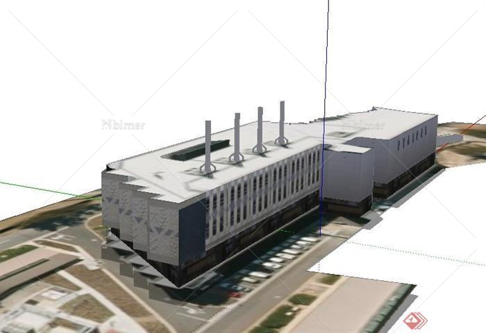 现代某两层工厂厂房建筑设计SU模型