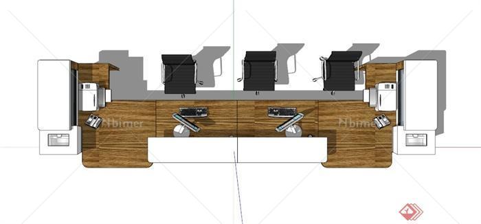 现代木制长条办公桌设计SU模型[原创]