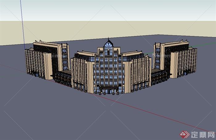 新古典风格连体办公楼建筑设计su模型[原创]
