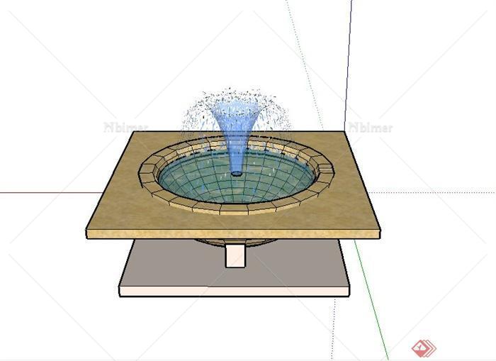 园林景观节点方形喷泉水景设计SU模型