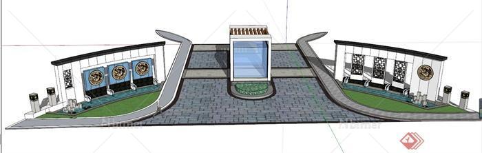 中式入口大门设计SU模型