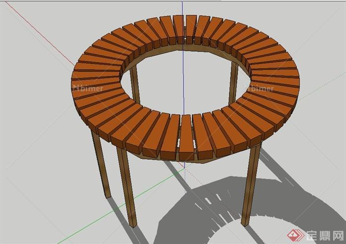圆形木质廊架设计su模型