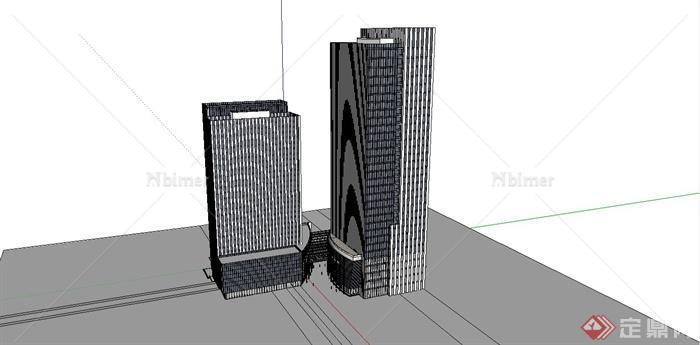 某简约现代风格高层商业办公楼建筑设计SU模型[原