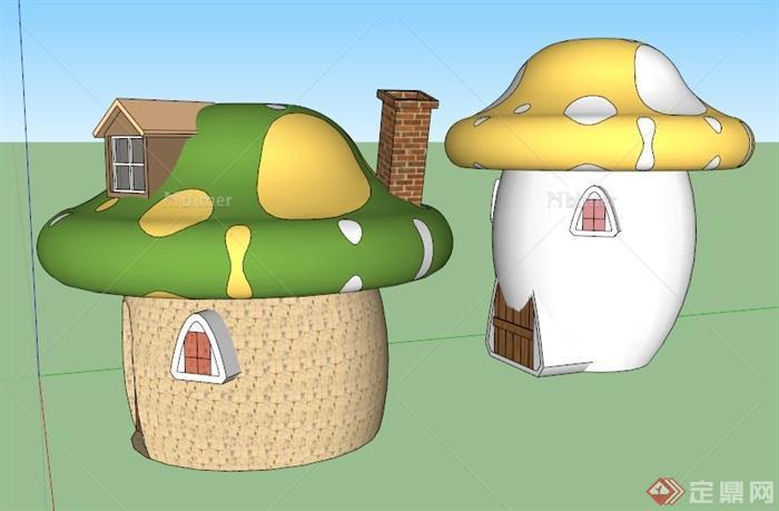 两款蘑菇小房子设计su模型