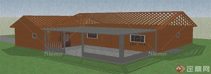 某木制框架仓库建筑设计SU模型