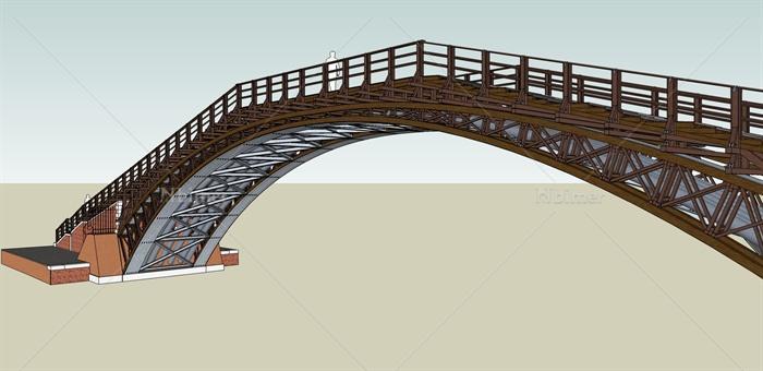 某现代中式风格木质跨河桥设计su模型[原创]