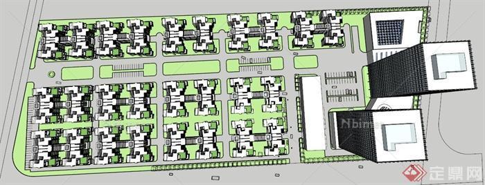 建筑设计现代中式小区规划SU模型