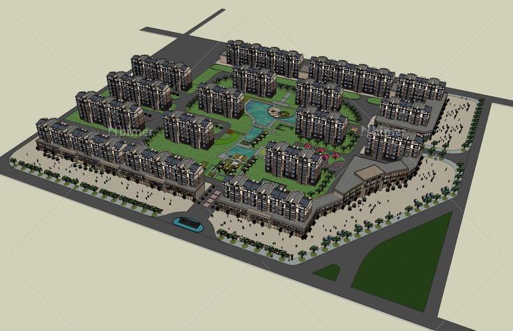 简欧风格商业住宅小区(47219)su模型下载