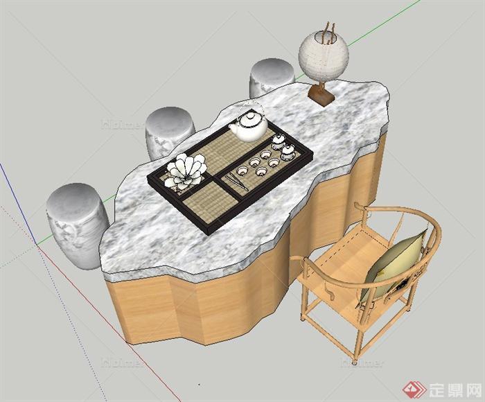 室内茶桌椅设计SU模型