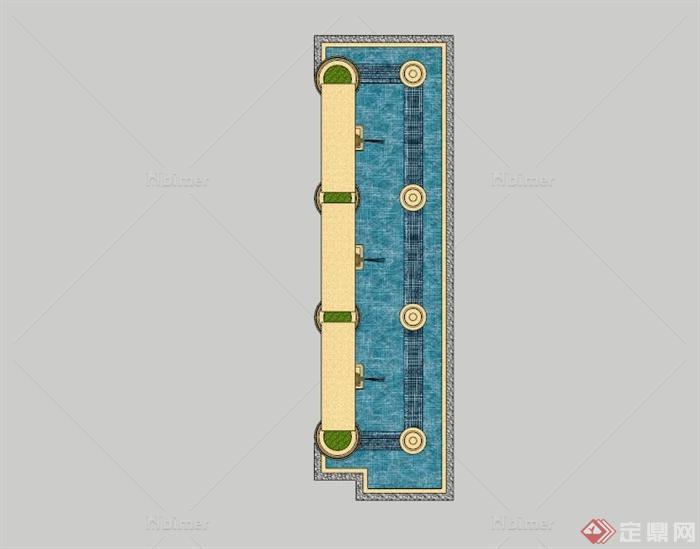 欧式入口景墙喷泉水池SU模型