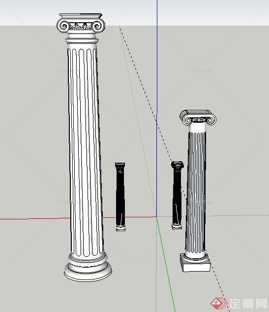 四棵欧式风格罗马柱设计SU模型