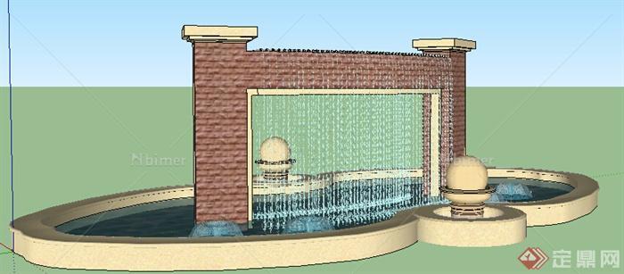 园林景观之现代水景墙设计方案SU模型