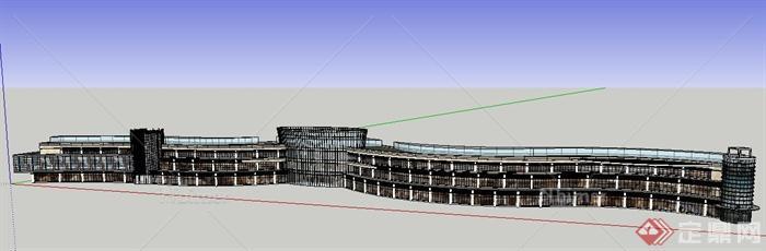 某现代长条状商业购物中心建筑设计su模型