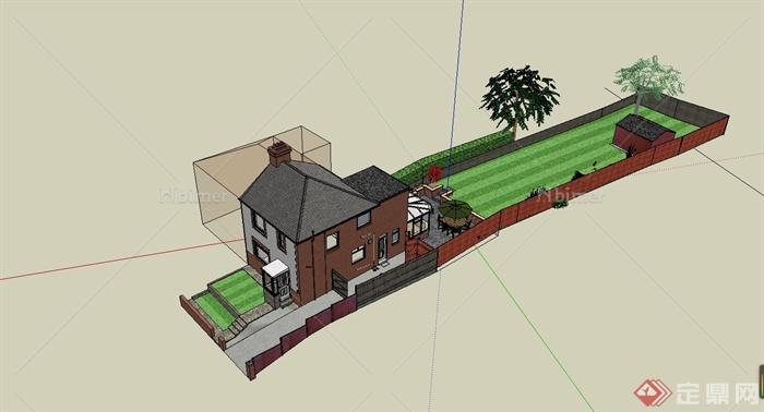 某双层住宅建筑设计SU模型（带庭院规划）