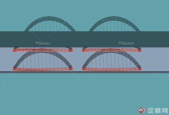 现代跨江大桥设计SU模型[原创]