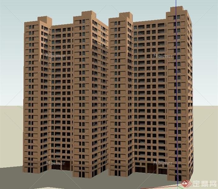 两栋现代高层住宅建筑设计su模型