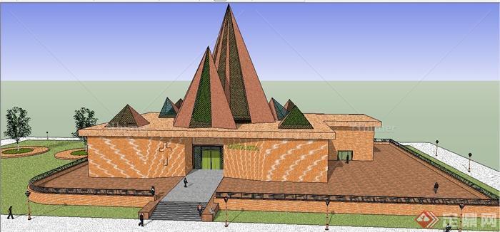 某地尖顶教堂建筑设计SU模型