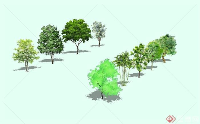 九种不同的手绘景观树木设计SU模型[原创]