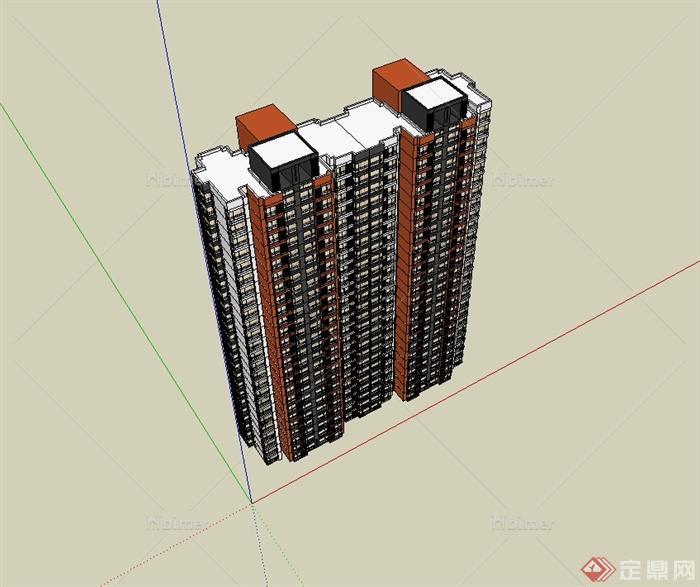 现代风格完整详细精致的高层住宅楼建筑SU模型[原