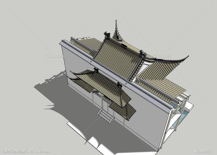 古建娱乐单体模型大三中式会馆建筑设计戏台模型