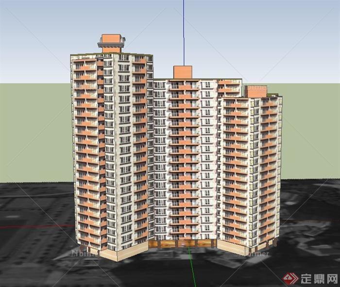 现代某高层组合式住宅建筑设计SU模型