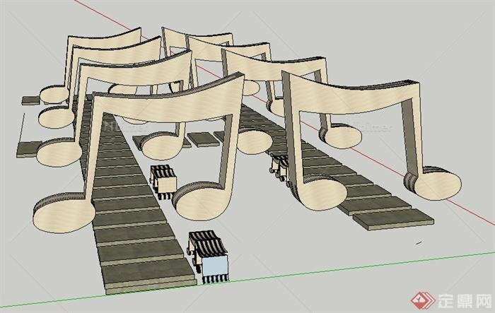 园林景观节点音乐符廊架小品设计SU模型