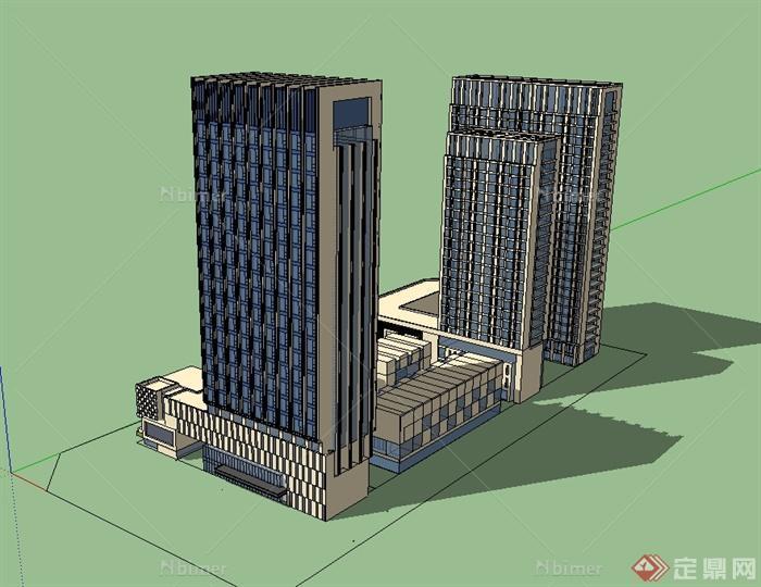 现代风格高层商业综合体酒店建筑设计su模型[原创