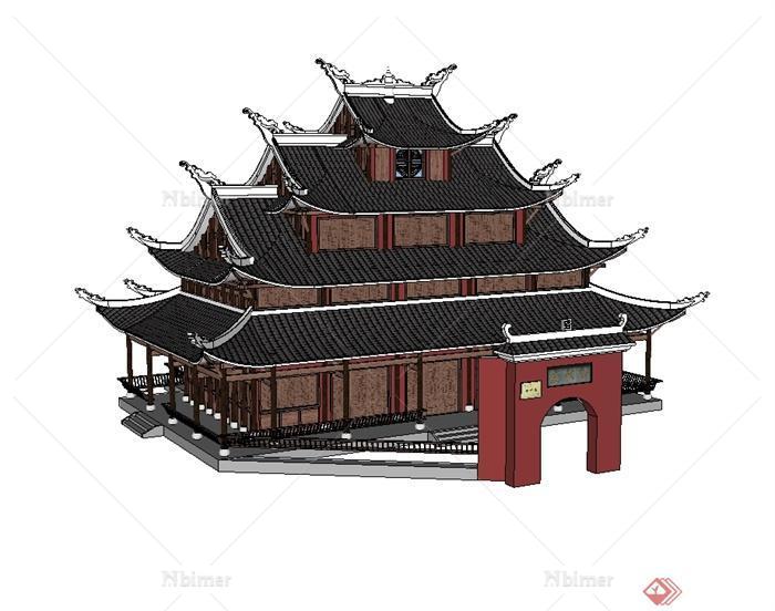 中国古典寺庙庙宇建筑设计su模型[原创]