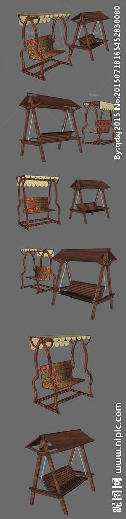两款木制室外座椅SU设计图片