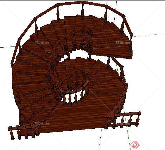 室内装饰中式木制旋转楼梯su模型