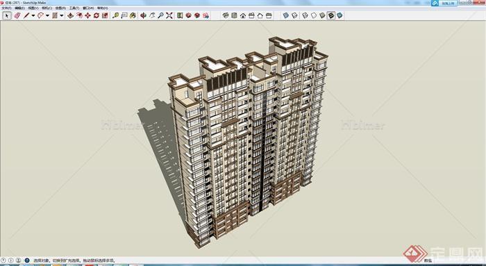 某现代风格双拼联排高层住宅建筑设计su模型