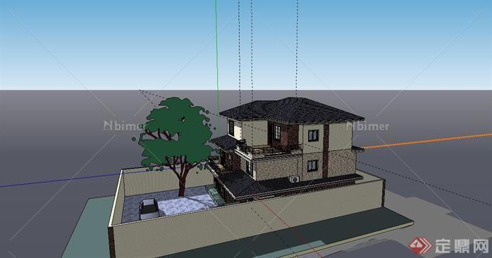 现代三层小别墅建筑设计sketchup模型