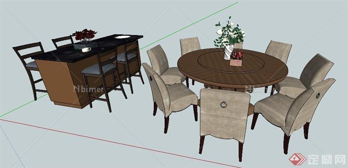 现代风格圆形餐桌椅、矩形餐桌椅su模型