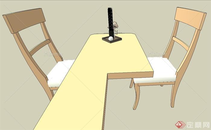 室内木质两人墙桌设计SU模型