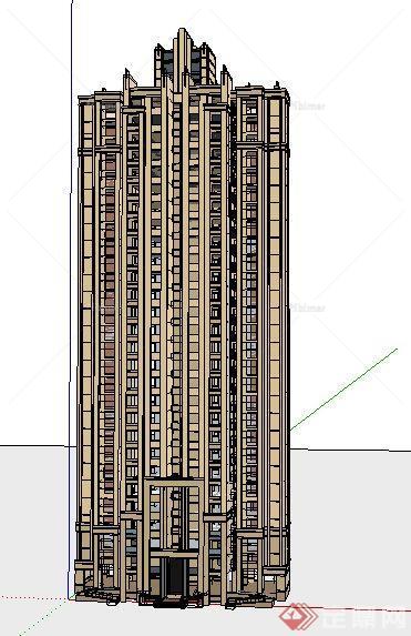 新古典独栋双拼高层住宅楼建筑su模型[原创]