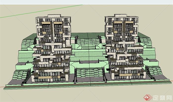 某梯形住宅楼建筑设计SU模型