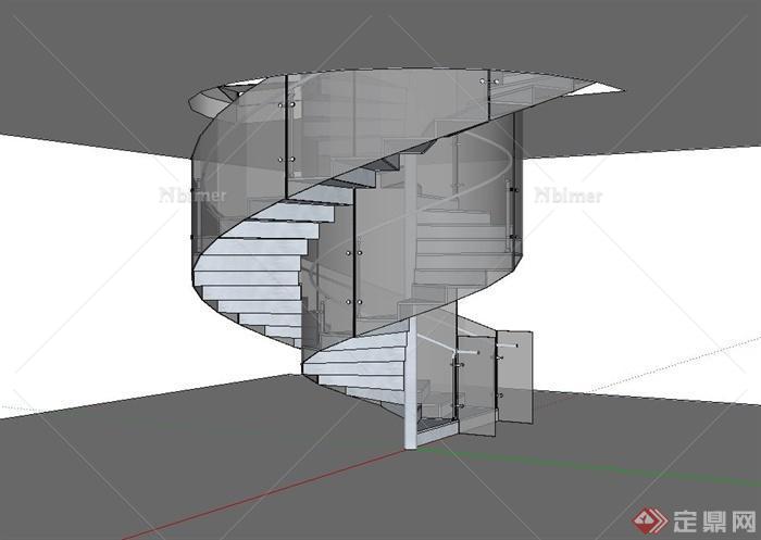 现代风格多层建筑楼梯设计su模型[原创]