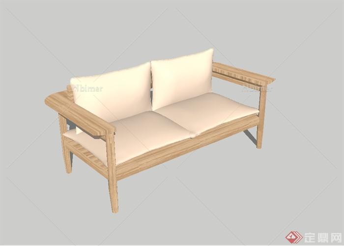 现代简约风格木质双人沙发设计su模型[原创]