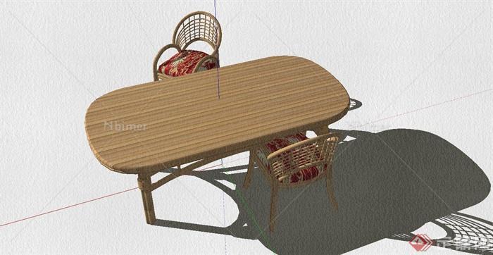东南亚风格藤编餐桌椅组合设计SU模型[原创]