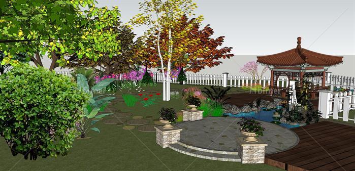 某现代风格庭院花园景亭景观方案设计SU模型[原创