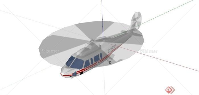 某现代白色直升机SU模型