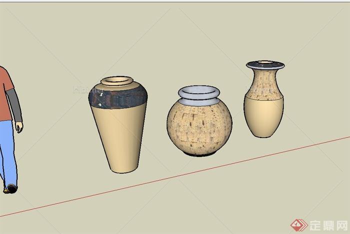 三种不同造型的陶罐小品设计su模型[原创]