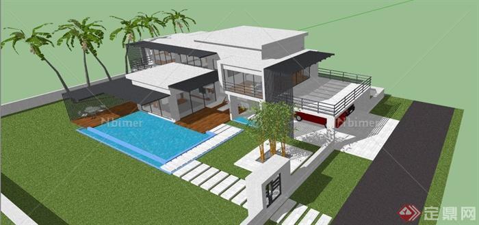建筑设计住宅设计现代独栋别墅SU(草图大师）模型