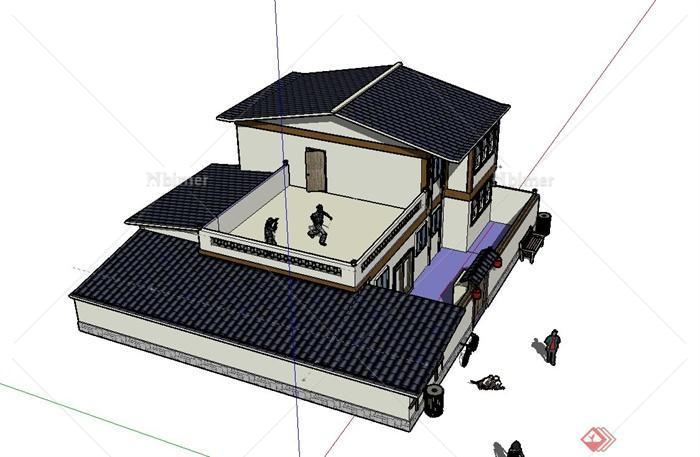 现代中式风格村镇住宅楼设计su模型